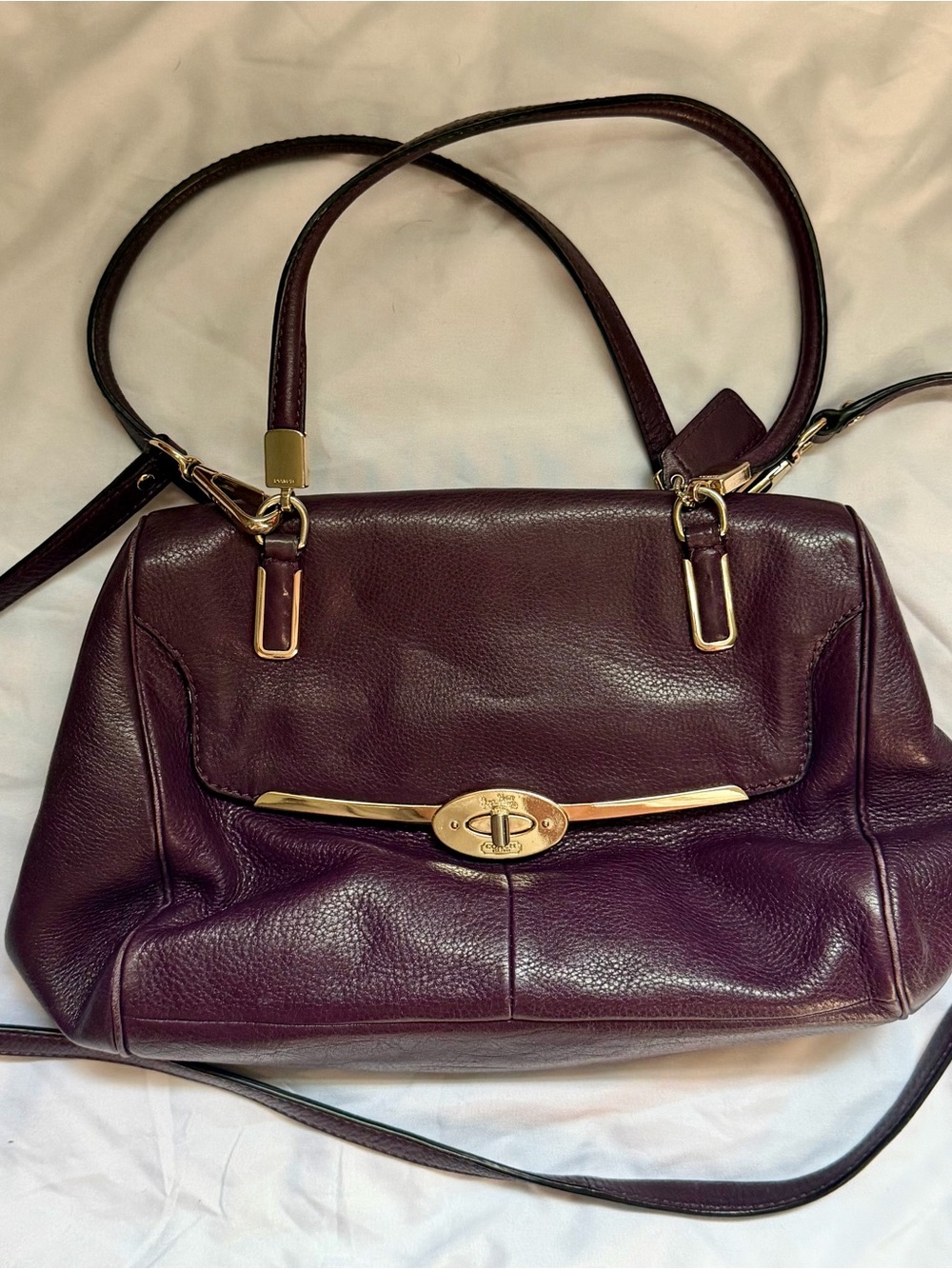 Coach Burgundy Leather Shoulder Bag with Gold Hardware